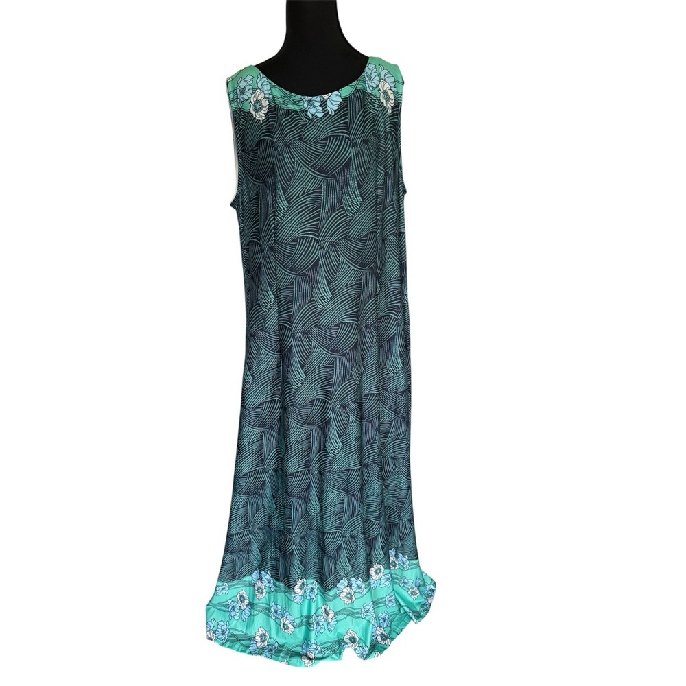 Reborn New York Dress 1X Maxi Green NWT Stretchy Summer Resort Cruise Packable
